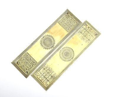 Lot 482 - A pair of Aesthetic Movement brass door plates...