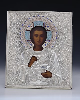 Lot 14 - A Russian icon, with decoration depicting...