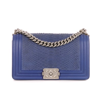 Lot 266 - Chanel, a medium blue python Boy handbag,...