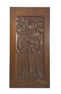 Lot 441 - A carved oak exhibition panel by Arthur...