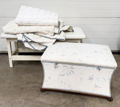 Lot 618 - A cream linen double bed coverlet with...