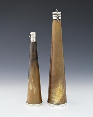 Lot 269 - A Victorian silver-mounted horn powder flask,...