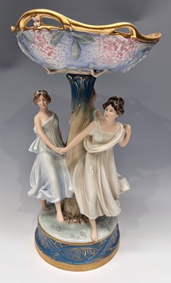 Lot 111 - A Royal Dux figural centrepiece, central bowl...