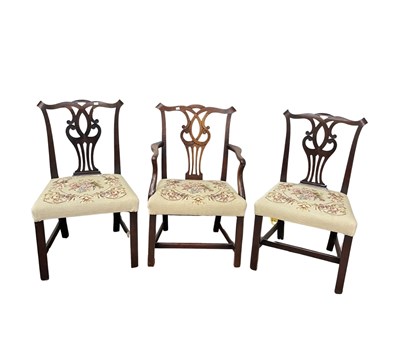 Lot 615 - A pair of Georgian mahogany splat back dining...