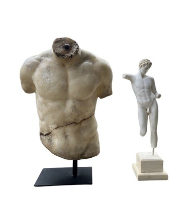 Lot 379B - A faux-marble bust or torso of a male nude...