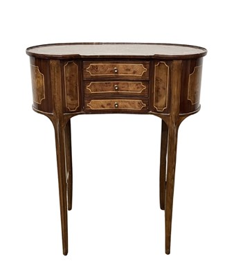 Lot 596 - A small French mahogany and inlaid bedside or...