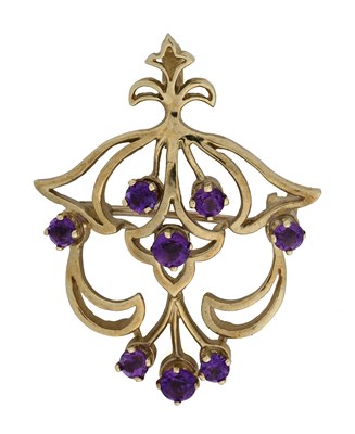 Lot 8 - A 9ct gold amethyst brooch