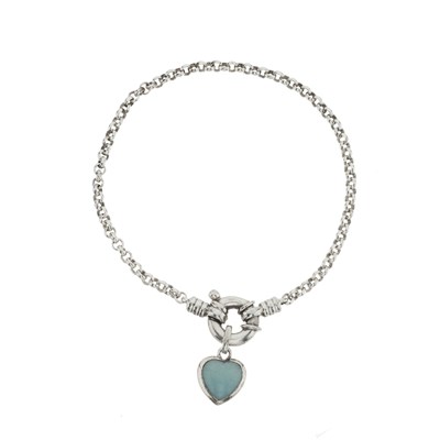 Lot 348 - Links of London, a silver aventurine quartz heart charm bracelet.