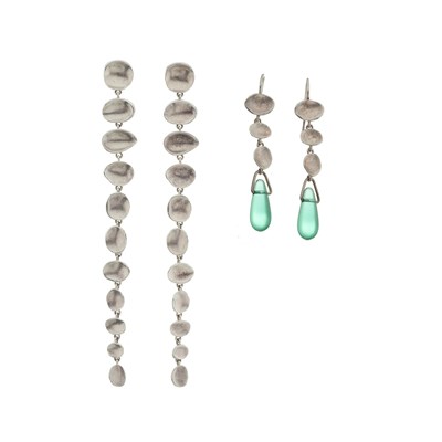 Lot 419 - Wright & Teague, two pairs of silver Mneme drop earrings.