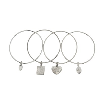 Lot 425 - Wright & Teague, four silver charm bangles.
