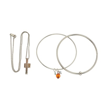 Lot 328 - Gucci, a cross pendant and chain, with two non-designer bangles.