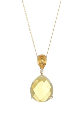 Lot 123 - A citrine and brilliant-cut diamond pendant necklace
