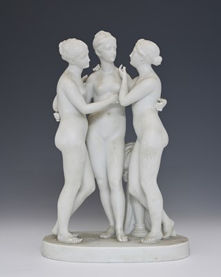 Lot 599 - A Continental Parian ware figure group, late...