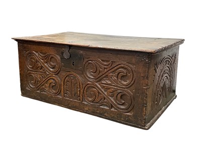Lot 613 - An oak 17th century Bible box or small coffer,...