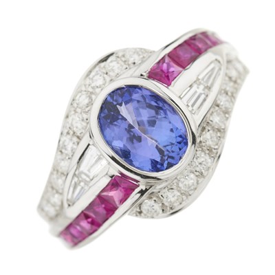 Lot 116 - A tanzanite, ruby and diamond ring