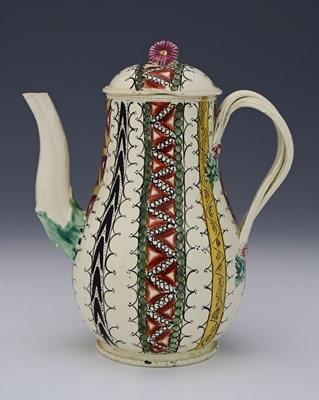 Lot 635 - A creamware coffee pot, circa 1770, baluster...