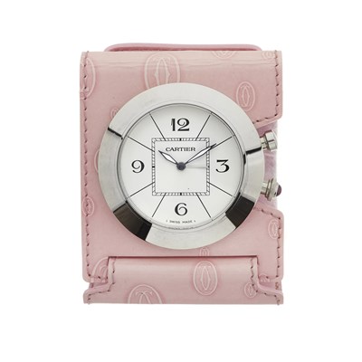 Lot 238 - Cartier, a stainless steel Pasha travel clock