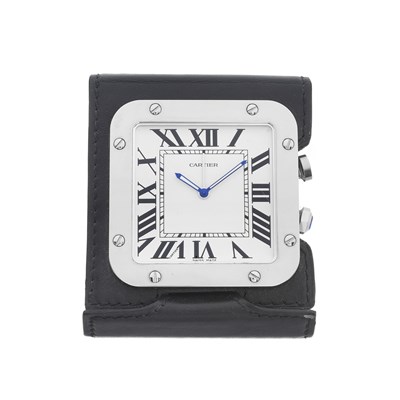 Lot 239 - Cartier, a stainless steel Santos travel clock