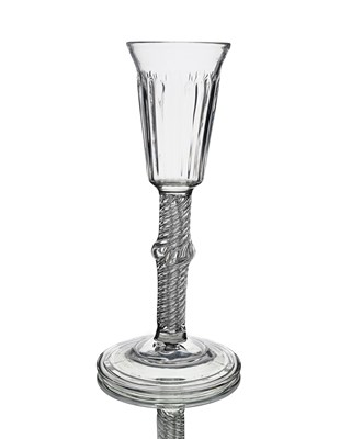Lot 580 - A knopped airtwist wine glass or ale flute,...