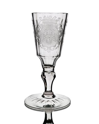 Lot 582 - A Silesian engraved glass Armorial goblet,...