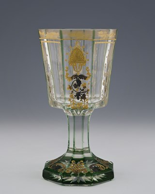 Lot 592 - A large Biedermeier Bohemian green cased and...