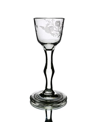 Lot 576 - A Jacobite type engraved wine ass, circa 1740,...