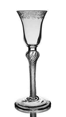 Lot 575 - An engraved artwist wine glass, circa 1755,...
