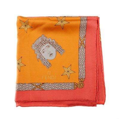 Lot 318 - Fendi, a silk scarf, in pink and orange tones,...