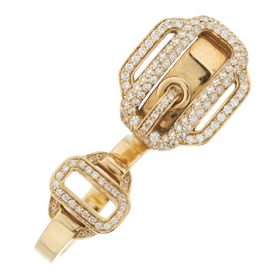 Lot 155 - Hermes, an 18ct gold pave-set brilliant-cut diamond, Attelage double ring