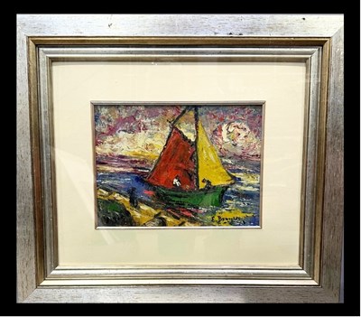 Lot 564 - A Fauvist style painting of a boat approaching...