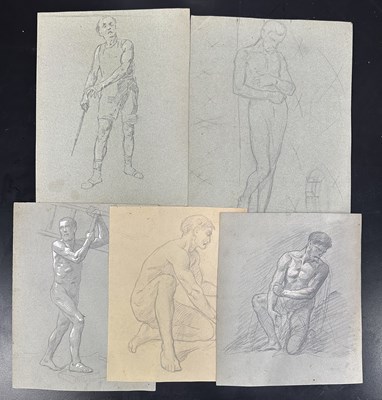 Lot 487 - Four nude male life drawings to include; a man...
