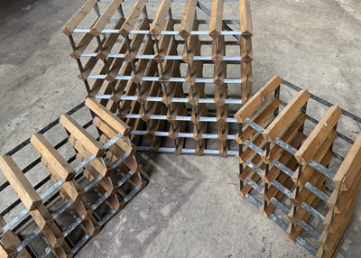Lot 642 - Three pine and zinc wine racks, 43 by 33cm and...