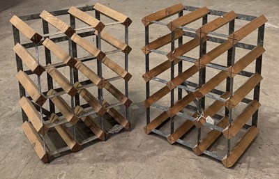 Lot 644 - Two small pine and zinc wine racks, 23 by 33cm...