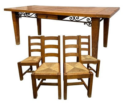 Lot 638 - A large farmhouse blonde oak table with drawer...