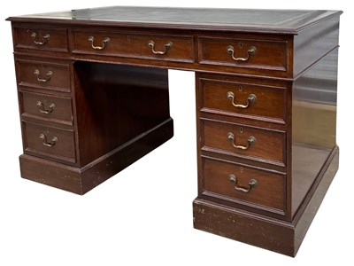 Lot 639 - A partners desk, three parts, mahogany...