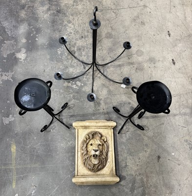 Lot 148 - A cast stone lion-mask fountain head, 44 by...