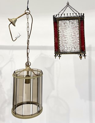 Lot 569 - A gothic-revival style hall lantern, brass...