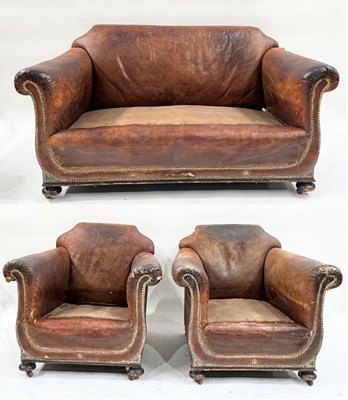 Lot 591 - An art deco brown leather three piece suite,...