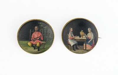 Lot 497 - Two 19th century painted brooches
