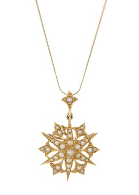 Lot 5 - A late Victorian 18ct gold split pearl pendant/brooch, suspended from later chain