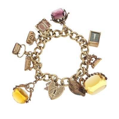 Lot 15 - A mid 20th century 9ct gold curb-link charm bracelet
