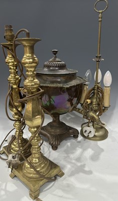 Lot 6 - A brass Bouilotte style table lamp with three...