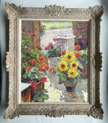 Lot 408 - Edward Noott (British, 1963), Sunflowers in...