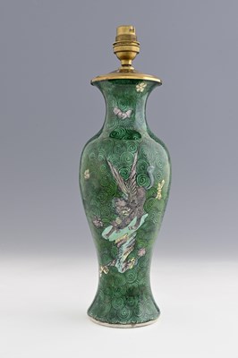 Lot 127 - A Chinese famille verte vase, inverse balsuter...