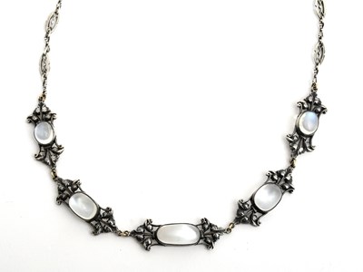 Lot 570 - A silver and moonstone link necklace probably...