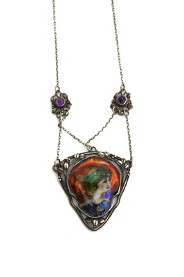 Lot 532 - A silver and enamel pendant necklace in the...
