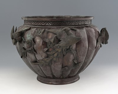 Lot 129 - A large Japanese bronze jardiniere, lobed and...