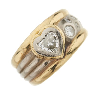 Lot 66 - A heart-shape and brilliant-cut diamond bi-colour dress ring