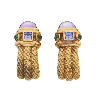 Lot 151 - David Yurman, a pair of multi-gem textured earrings