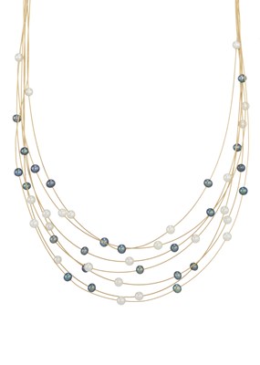 Lot 84 - An 18ct gold multi-strand wire white and black cultured pearl necklace